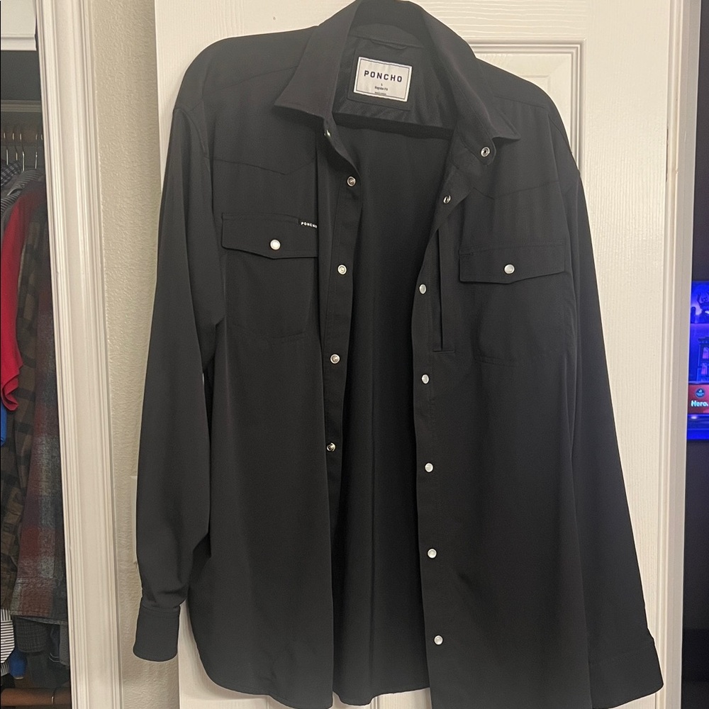 Poncho Mens Black Long Sleeve Pearl Snap